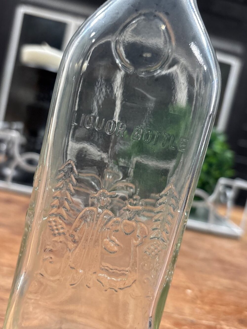 Vintage Schladerer Clear Glass Liquor Bottle With Red Cap Embossed Design - Picture 2 of 7